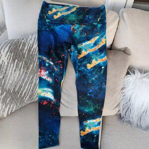 Agstract Apparel Leggings L Orange blue abstractPrint Stretch Slim NEW USA